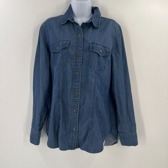 Carve Designs L Tencel Cotton Denim Chambray Shirt Long Sleeve Western Utility - Picture 11 of 11